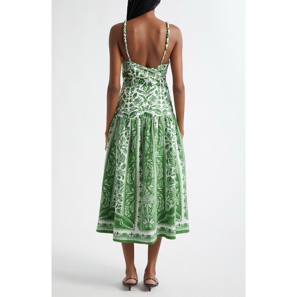 FARM Rio Women's Green White Floral Delicate Tapestry Midi Dress Size Large NWOT - Picture 3 of 12